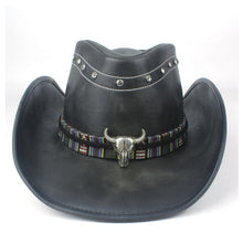 Load image into Gallery viewer, 100% Leather  Black Western Cowboy Hat