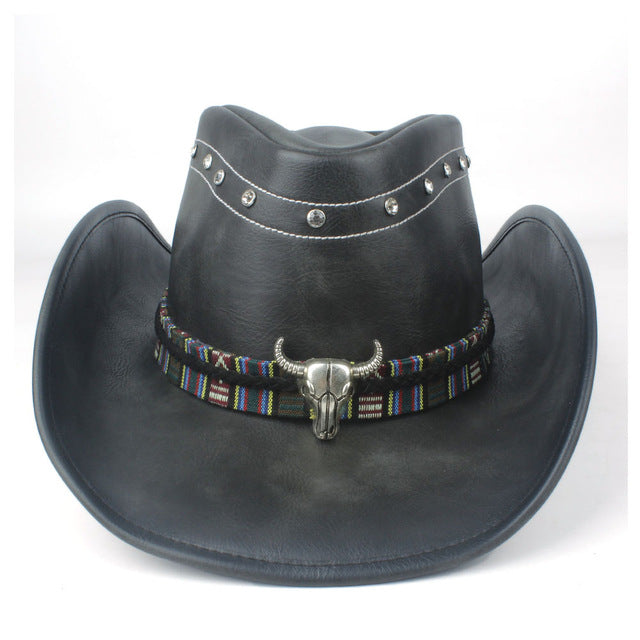 100% Leather  Black Western Cowboy Hat